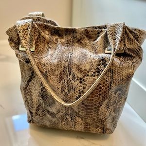 Vintage Italian Made Snakeskin Printed Leather Tote Bag